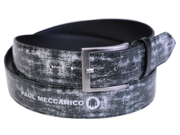 BLACK AND WHITE MEN'S BELT "GRAFFITI STYLE" MADE OF LORRY TARPAULIN. - Unique Pieces Paul Meccanico