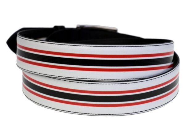 MEN'S BELT WHITE, BLACK AND RED MADE OF LORRY TARPAULIN. - Unique Pieces Paul Meccanico