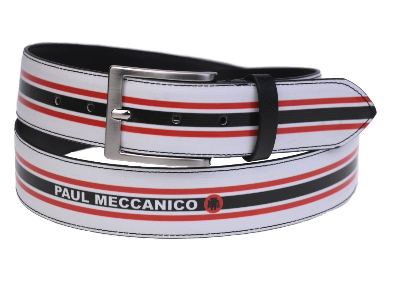 MEN'S BELT WHITE, BLACK AND RED MADE OF LORRY TARPAULIN. - Unique Pieces Paul Meccanico