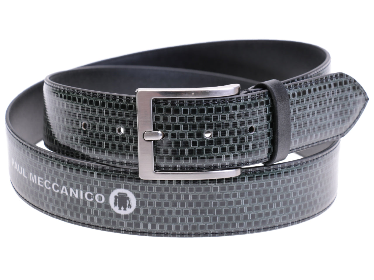 BLACK AND GREY MEN'S BELT WITH GEOMETRIC FANTASY MADE OF LORRY TARPAULIN. - Unique Pieces Paul Meccanico