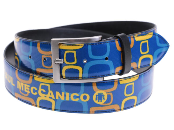 BLU MEN'S BELT WITH MAJOLICA FANTASY MADE OF LORRY TARPAULIN. - Unique Pieces Paul Meccanico