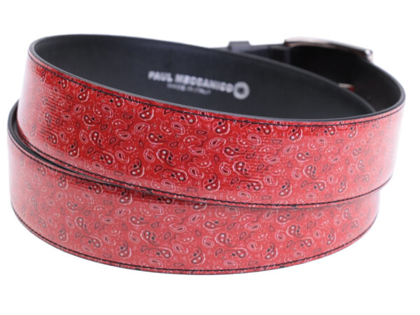 RED MEN'S BELT WITH PAISLEY FANTASY MADE OF LORRY TARPAULIN. - Unique Pieces Paul Meccanico