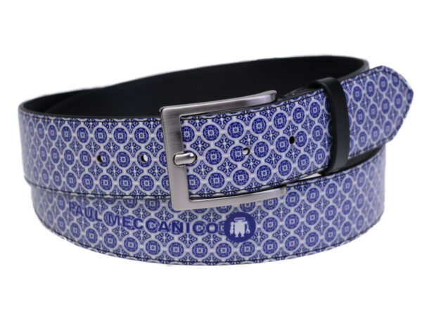 MEN'S BELT VIOLET AND GREY MAJOLICA FANTASY MADE OF LORRY TARPAULIN. - Unique Pieces Paul Meccanico