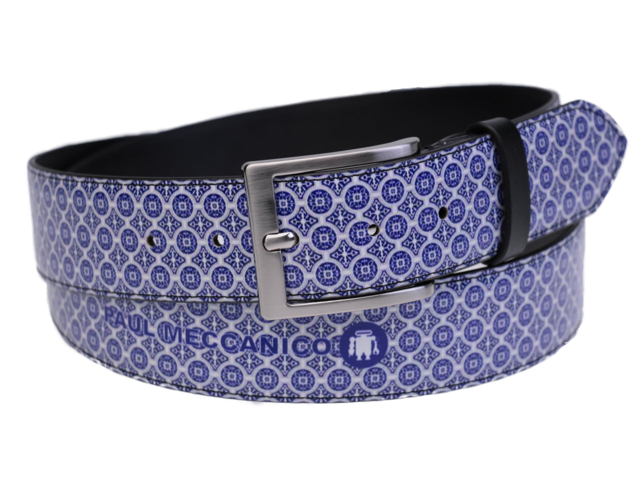 MEN'S BELT VIOLET AND GREY MAJOLICA FANTASY MADE OF LORRY TARPAULIN. - Unique Pieces Paul Meccanico