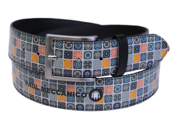 MEN'S BELT MAJOLICA FANTASY MADE OF LORRY TARPAULIN. - Unique Pieces Paul Meccanico