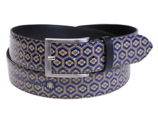 MUSTARD AND ROYAL MEN'S BELT MAJOLICA FANTASY MADE OF LORRY TARPAULIN. - Unique Pieces Paul Meccanico