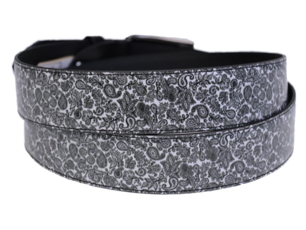 MEN'S BELT BLACK AND WHITE PAISLEY FANTASY MADE OF LORRY TARPAULIN. - Unique Pieces Paul Meccanico