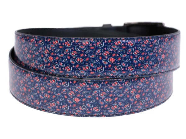 MEN'S BELT BLUE AND RED PAISLEY FANTASY MADE OF LORRY TARPAULIN. - Unique Pieces Paul Meccanico