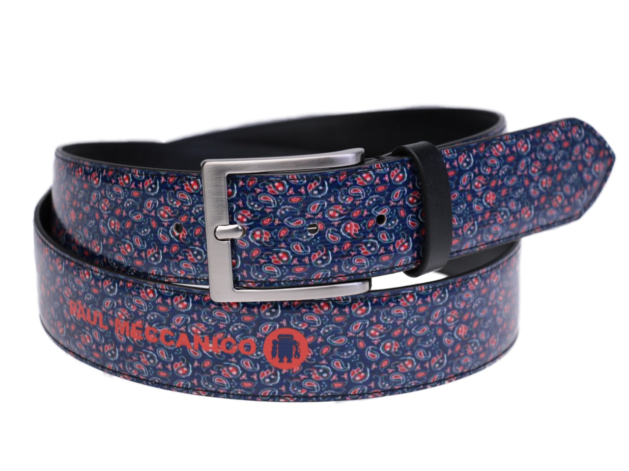 MEN'S BELT BLUE AND RED PAISLEY FANTASY MADE OF LORRY TARPAULIN. - Unique Pieces Paul Meccanico