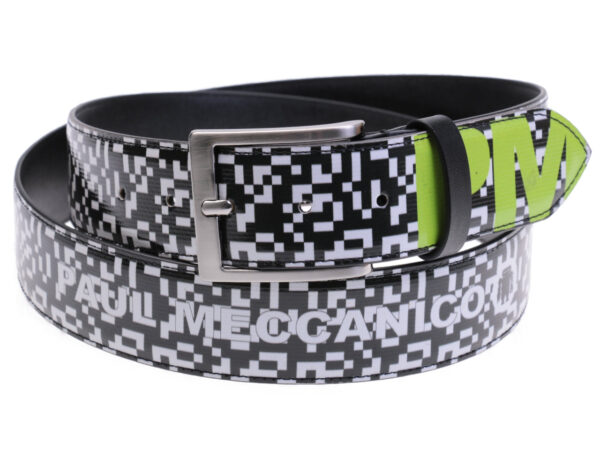 BLACK AND WHITE MEN'S BELT WITH TETRIS FANTASY MADE OF LORRY TARPAULIN. - Unique Pieces Paul Meccanico