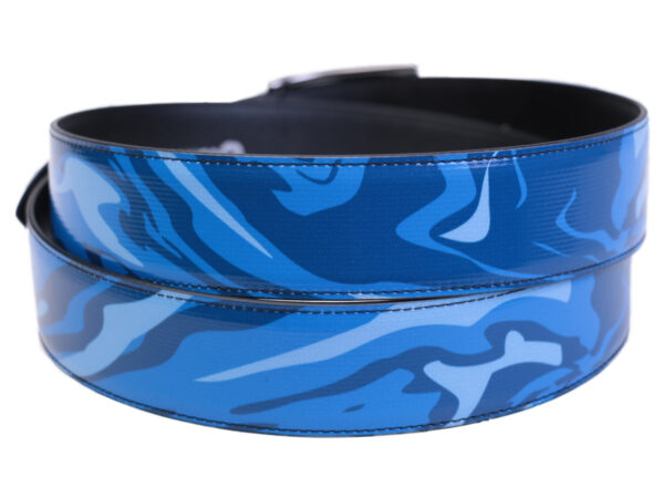 BLUE MEN'S BELT CAMOUFLAGE FANTASY MADE OF LORRY TARPAULIN. - Unique Pieces Paul Meccanico