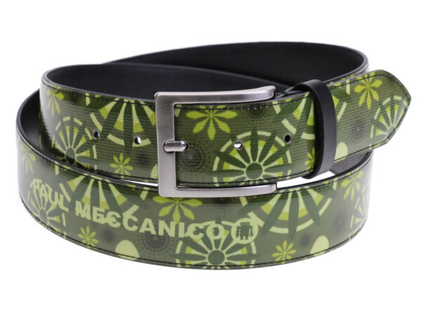 GREEN MEN'S BELT WITH ETHNIC FANTASY MADE OF LORRY TARPAULIN. - Unique Pieces Paul Meccanico