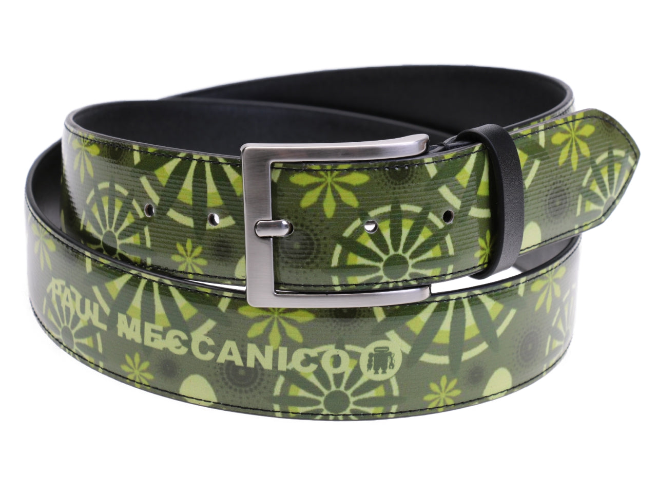 GREEN MEN'S BELT WITH ETHNIC FANTASY MADE OF LORRY TARPAULIN. - Unique Pieces Paul Meccanico