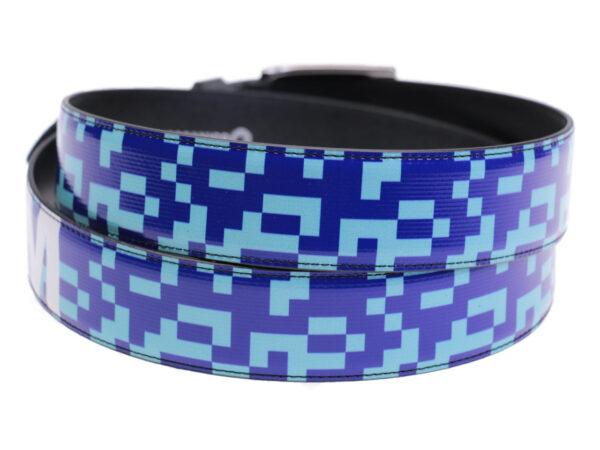 LIGHT BLUE MEN'S BELT WITH TETRIS FANTASY MADE OF LORRY TARPAULIN. - Unique Pieces Paul Meccanico