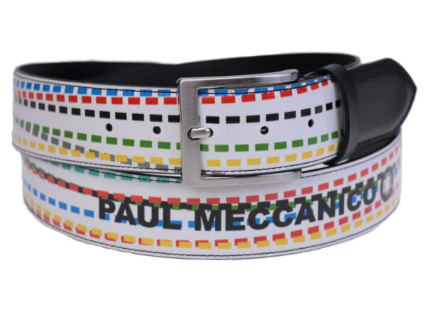 WHITE MEN'S BELT "TIRE TRACK" MADE OF LORRY TARPAULIN. - Unique Pieces Paul Meccanico
