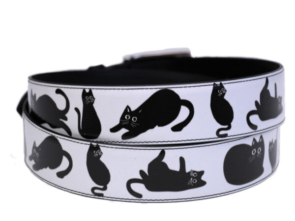 MEN'S BELT BLACK AND WHITE "CATS" MADE OF LORRY TARPAULIN. - Unique Pieces Paul Meccanico