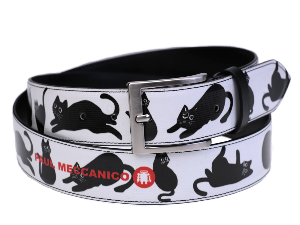 MEN'S BELT BLACK AND WHITE "CATS" MADE OF LORRY TARPAULIN. - Unique Pieces Paul Meccanico