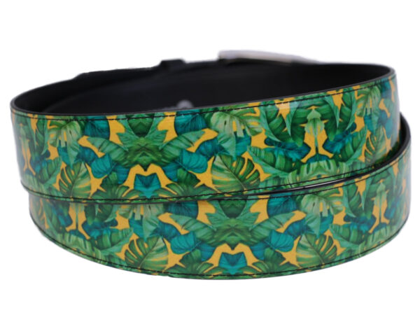 GREEN MEN'S BELT FLORAL FANTASY MADE OF LORRY TARPAULIN. - Unique Pieces Paul Meccanico