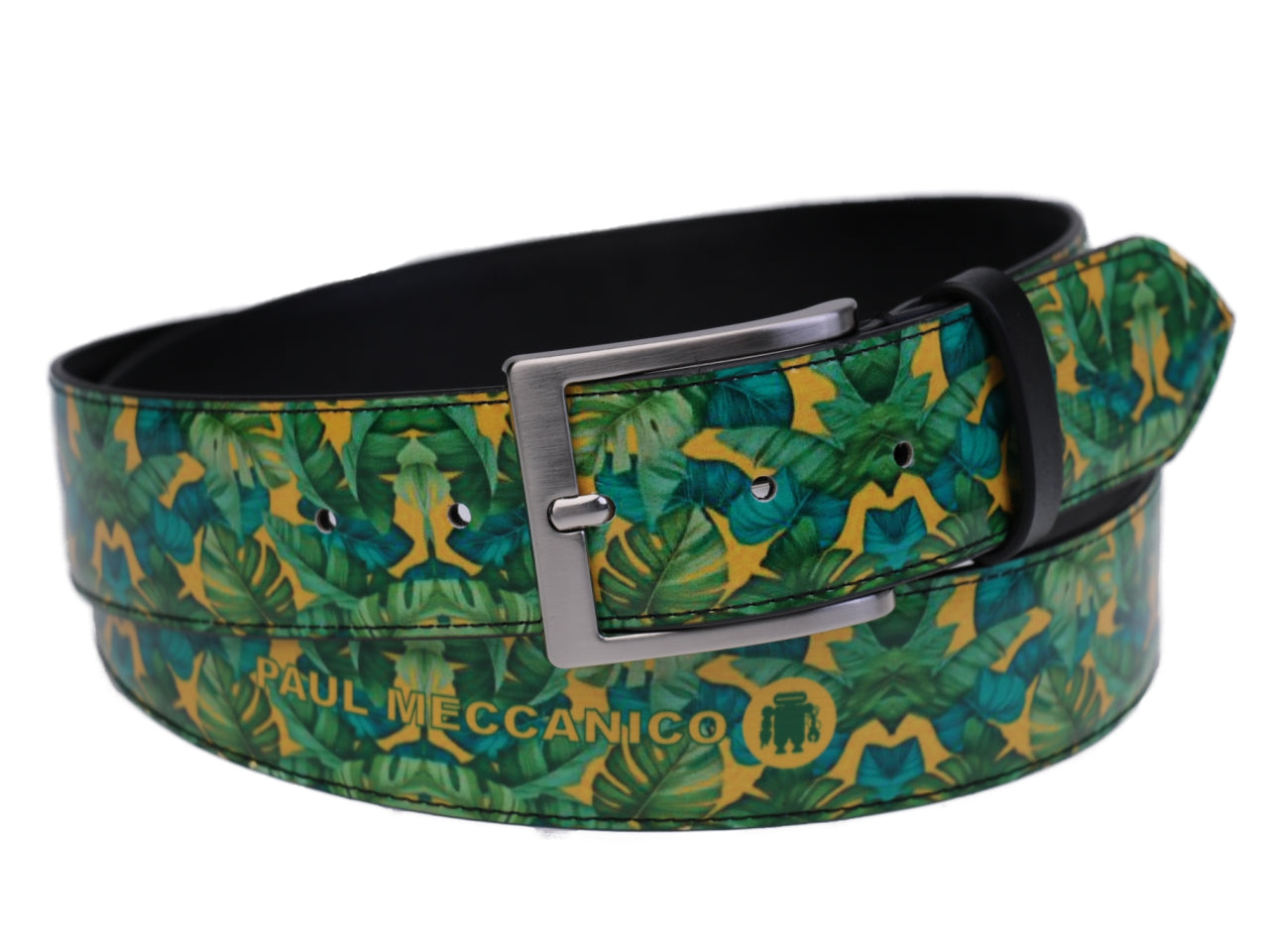 GREEN MEN'S BELT FLORAL FANTASY MADE OF LORRY TARPAULIN. - Unique Pieces Paul Meccanico