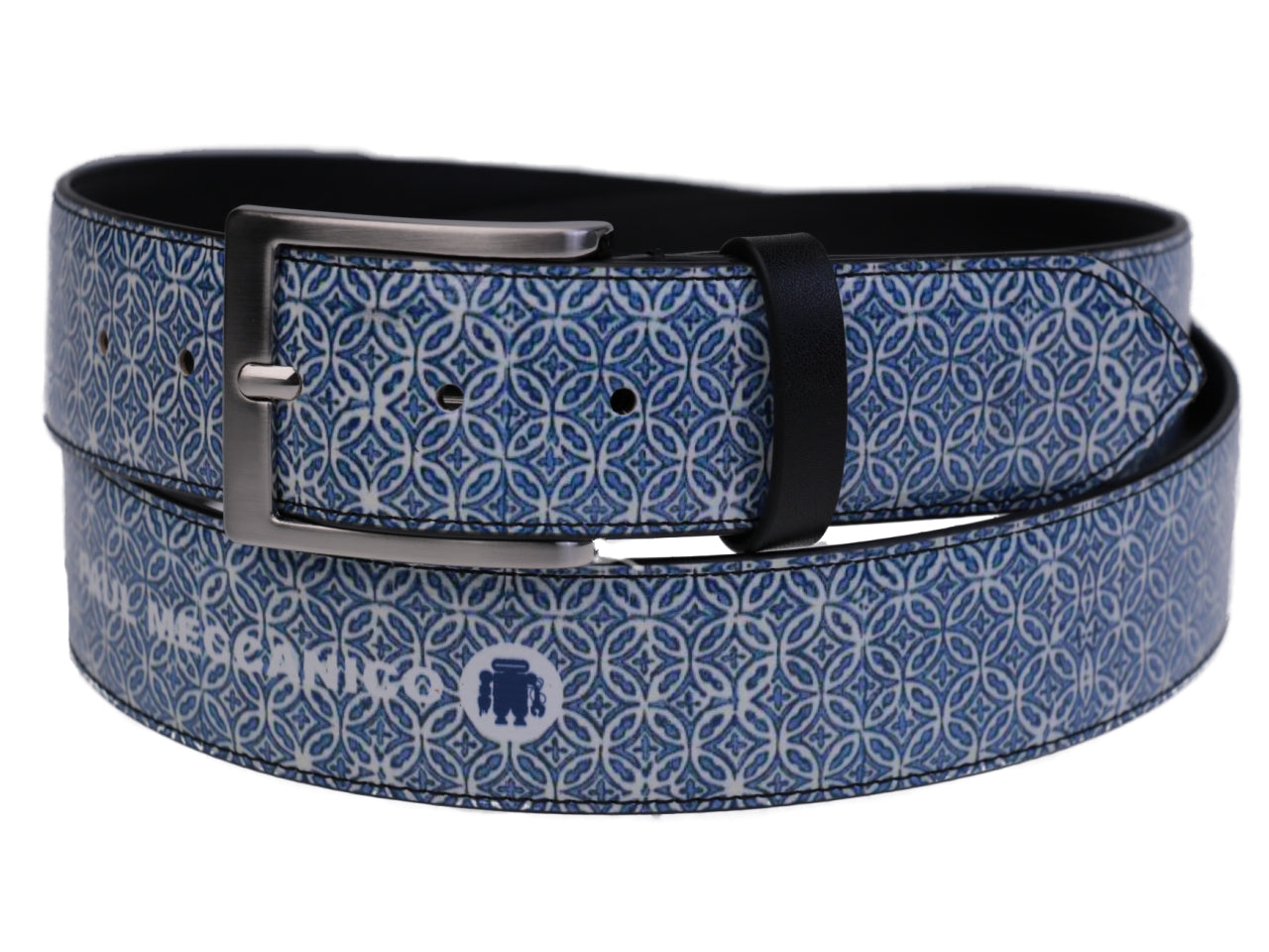 MEN'S BELT LIGHT BLUE MAJOLICA FANTASY MADE OF LORRY TARPAULIN. - Unique Pieces Paul Meccanico