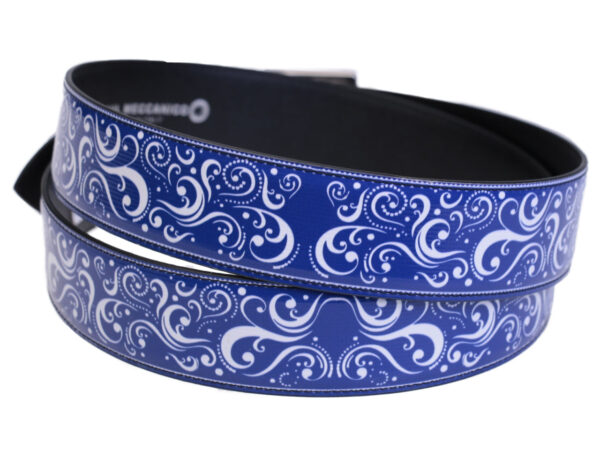 BLUE MEN'S BELT MAJOLICA FANTASY MADE OF LORRY TARPAULIN. - Unique Pieces Paul Meccanico