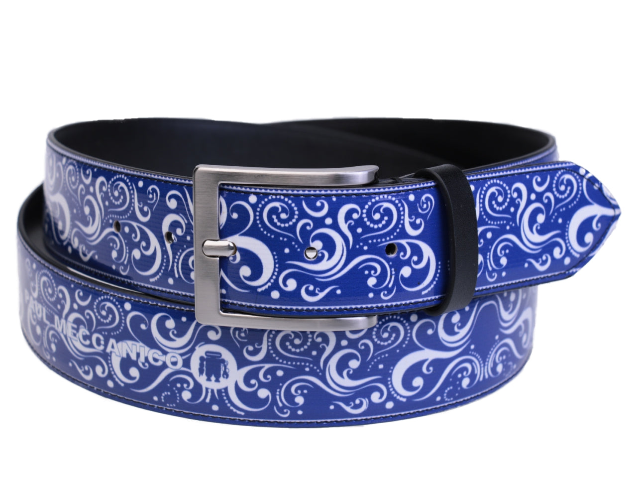 BLUE MEN'S BELT MAJOLICA FANTASY MADE OF LORRY TARPAULIN. - Unique Pieces Paul Meccanico