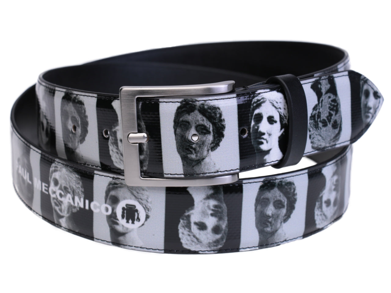 BLACK AND WHITE MEN'S BELT "ART" MADE OF LORRY TARPAULIN. - Unique Pieces Paul Meccanico