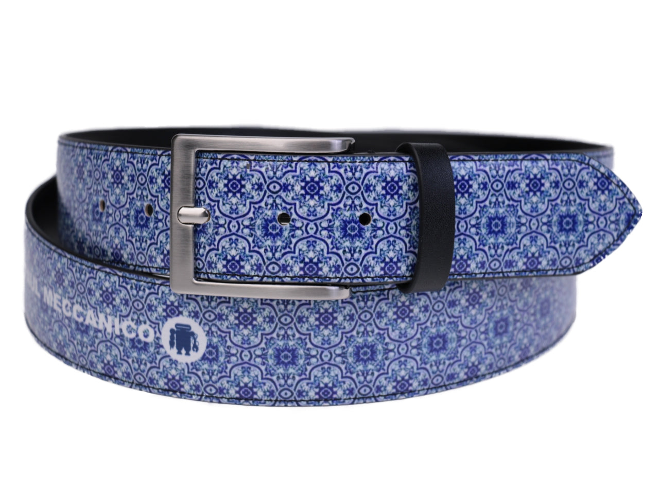 MEN'S BELT LIGHT BLUE PAISLEY FANTASY MADE OF LORRY TARPAULIN. - Unique Pieces Paul Meccanico
