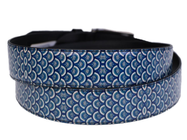 MEN'S BELT LIGHT BLUE MAJOLICA FANTASY MADE OF LORRY TARPAULIN. - Unique Pieces Paul Meccanico