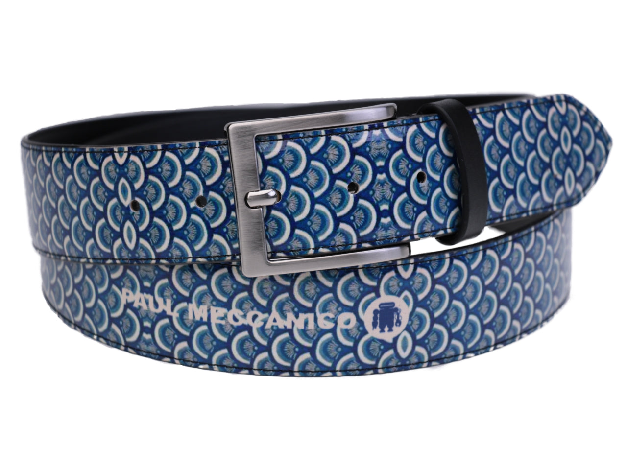 MEN'S BELT LIGHT BLUE MAJOLICA FANTASY MADE OF LORRY TARPAULIN. - Unique Pieces Paul Meccanico