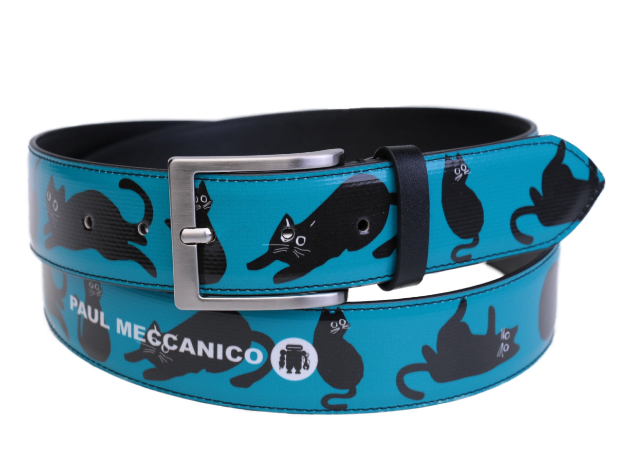 LIGHT BLUE MEN'S BELT "KITTENS" MADE OF LORRY TARPAULIN. - Unique Pieces Paul Meccanico