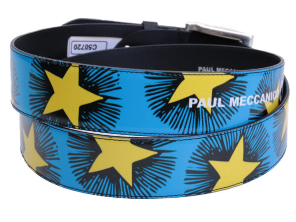 LIGHT BLUE MEN'S BELT "STARS" MADE OF LORRY TARPAULIN. - Unique Pieces Paul Meccanico