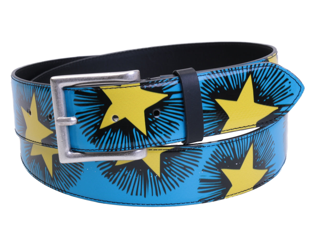 LIGHT BLUE MEN'S BELT "STARS" MADE OF LORRY TARPAULIN. - Unique Pieces Paul Meccanico