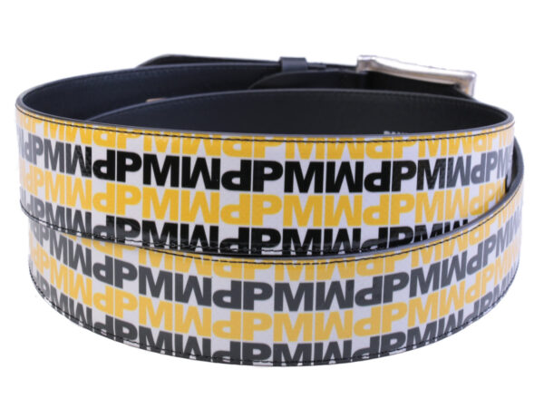 MEN'S BELT YELLOW, BLACK AND WHITE WITH LETTER FANTASY MADE OF LORRY TARPAULIN. - Unique Pieces Paul Meccanico