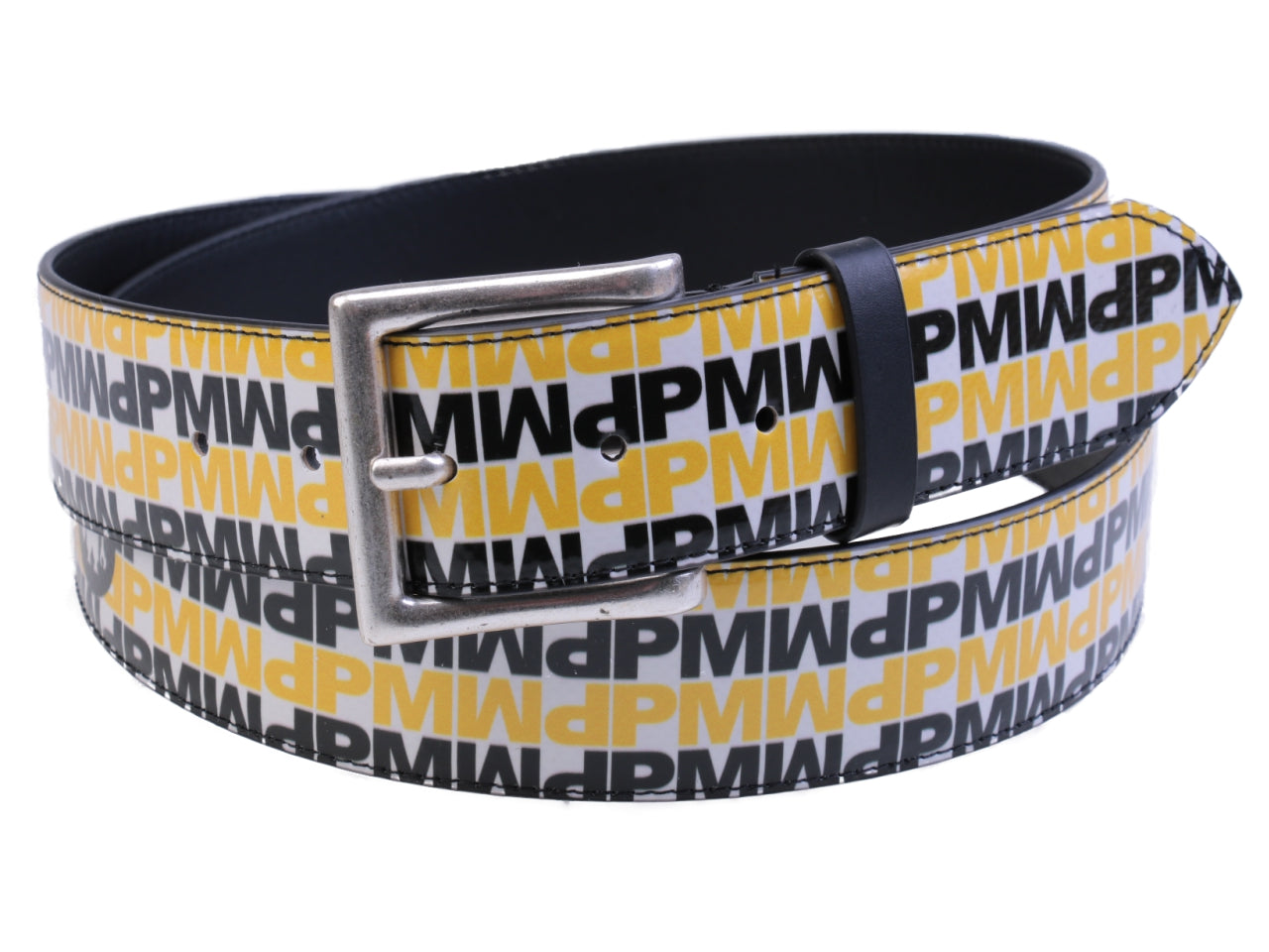 MEN'S BELT YELLOW, BLACK AND WHITE WITH LETTER FANTASY MADE OF LORRY TARPAULIN. - Unique Pieces Paul Meccanico