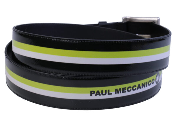 MEN'S BELT BLACK, GREEN AND WHITE MADE OF LORRY TARPAULIN. - Unique Pieces Paul Meccanico