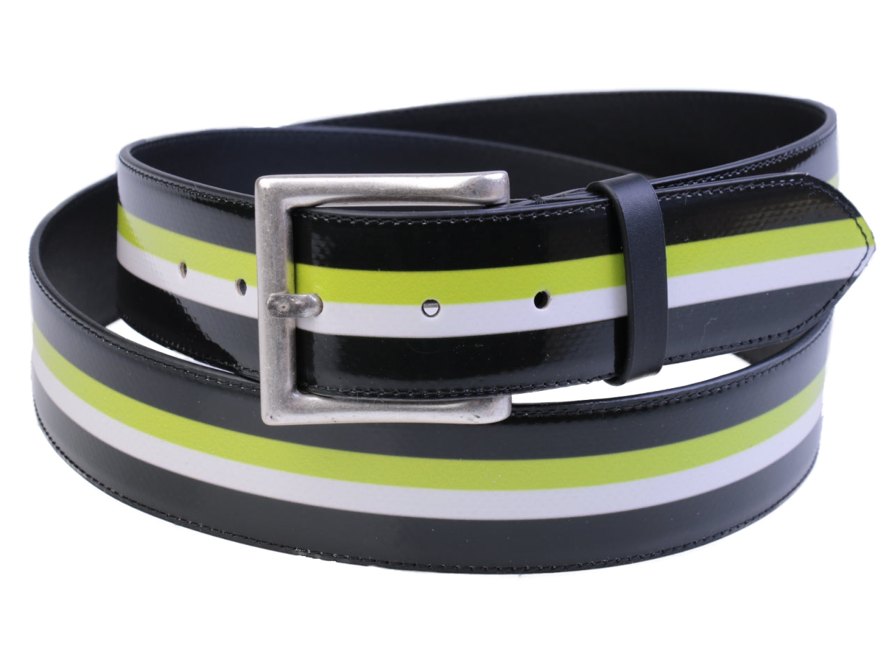 MEN'S BELT BLACK, GREEN AND WHITE MADE OF LORRY TARPAULIN. - Unique Pieces Paul Meccanico