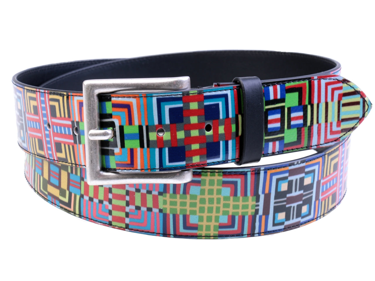 MULTICOLOR MEN'S BELT WITH OPTICAL FANTASY MADE OF LORRY TARPAULIN. - Unique Pieces Paul Meccanico
