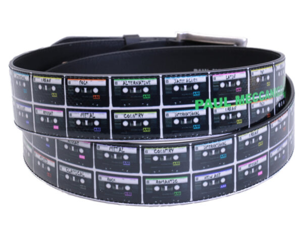 BLACK MEN'S BELT "PRERECORDED CASSETTE" MADE OF LORRY TARPAULIN. - Unique Pieces Paul Meccanico