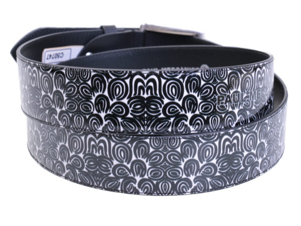 BLACK AND WHITE MEN'S BELT WITH MAJOLICA FANTASY MADE OF LORRY TARPAULIN. - Unique Pieces Paul Meccanico