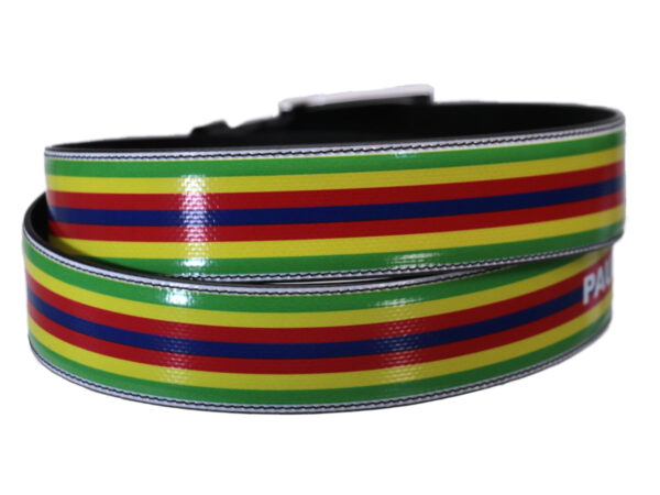 MEN'S BELT WITH MULTICOLOR STRIPES MADE OF LORRY TARPAULIN. - Unique Pieces Paul Meccanico