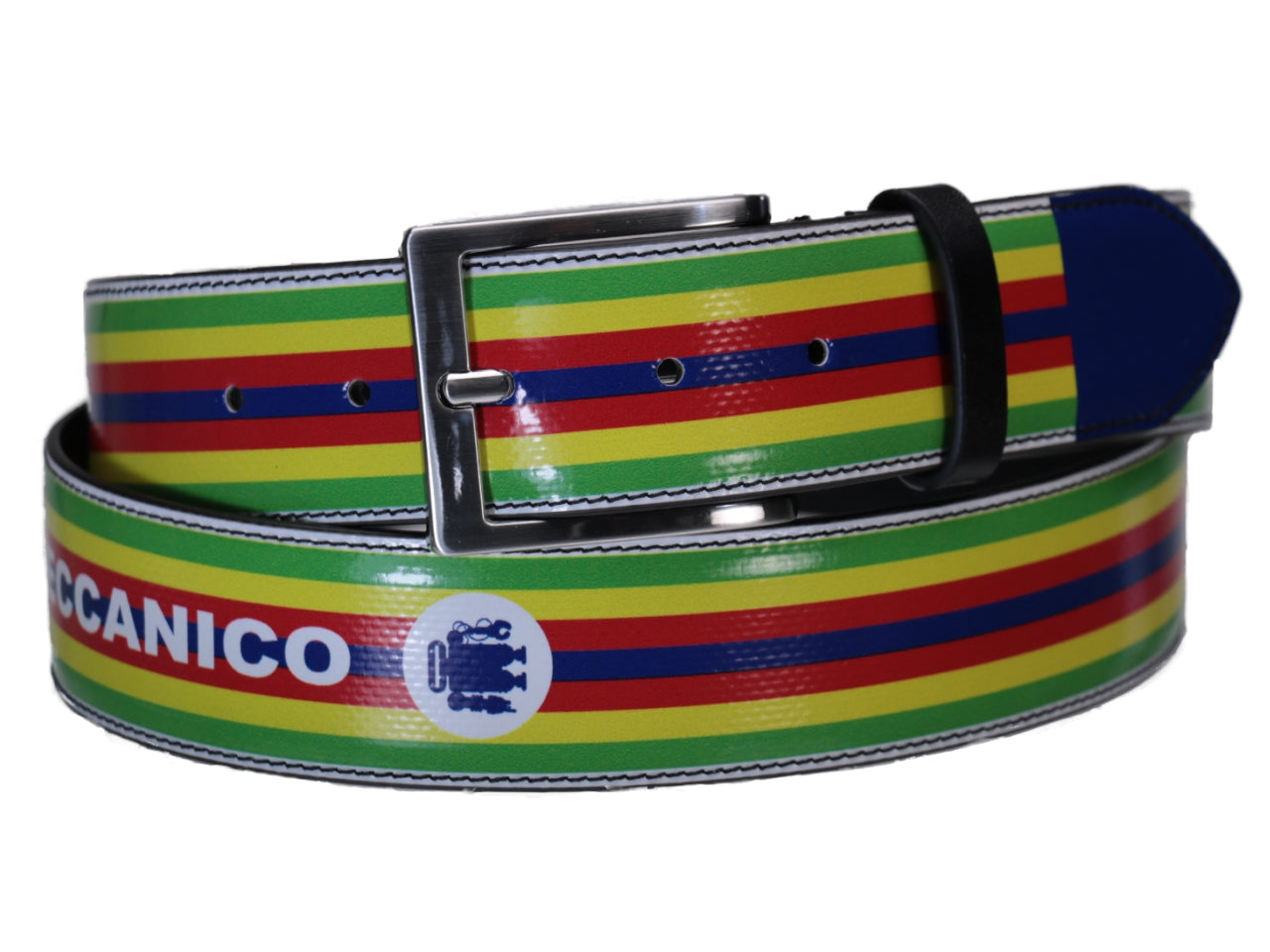 MEN'S BELT WITH MULTICOLOR STRIPES MADE OF LORRY TARPAULIN. - Unique Pieces Paul Meccanico