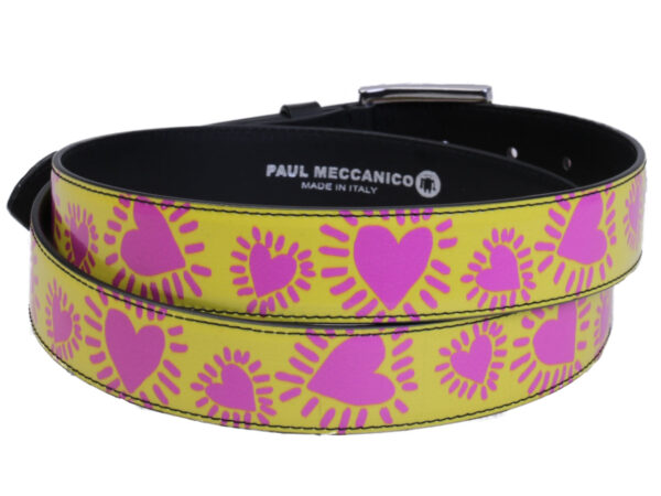 YELLOW WOMEN'S BELT "HEARTS" MADE OF LORRY TARPAULIN. - Unique Pieces Paul Meccanico