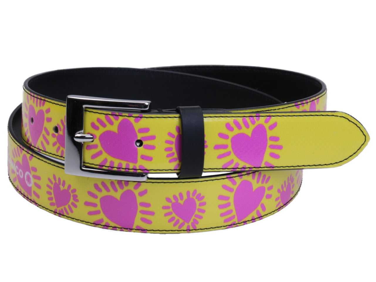 YELLOW WOMEN'S BELT "HEARTS" MADE OF LORRY TARPAULIN. - Unique Pieces Paul Meccanico
