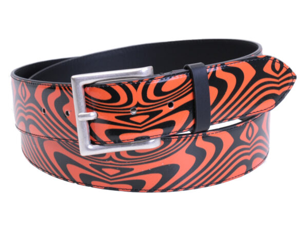 ORANGE AND BLACK MEN'S BELT WITH OPTICAL FANTASY MADE OF LORRY TARPAULIN. - Unique Pieces Paul Meccanico