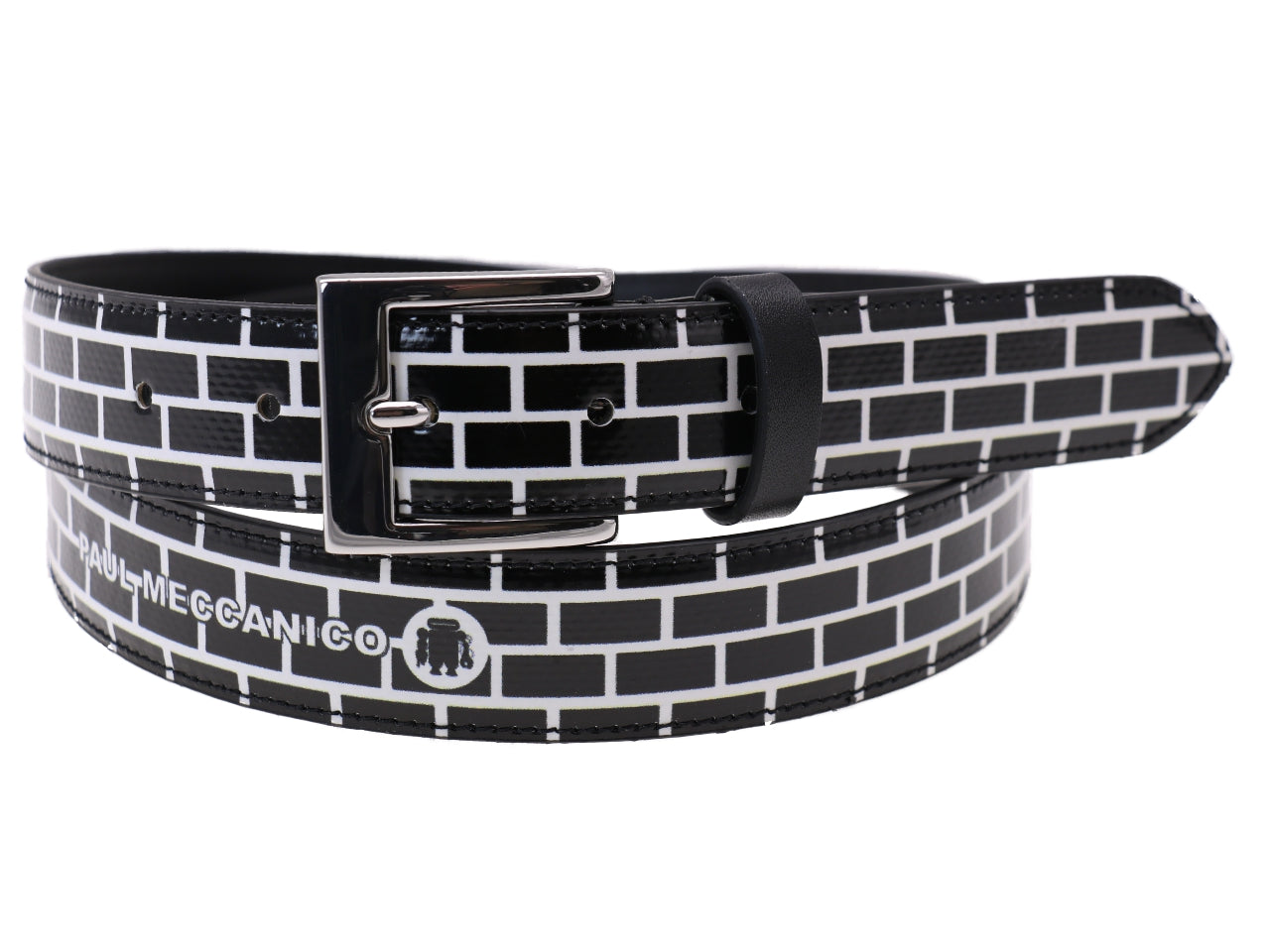 WOMAN'S BELT BLACK AND WHITE GEOMETRIC FANTASY MADE OF LORRY TARPAULIN. - Unique Pieces Paul Meccanico