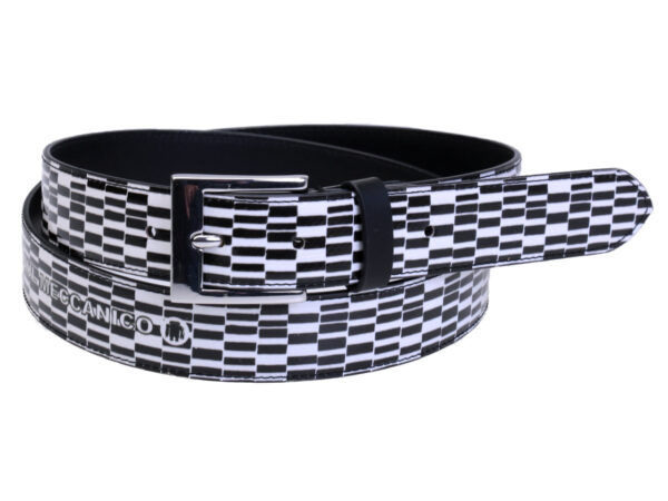 BLACK AND WHITE WOMEN'S BELT WITH GEOMETRIC FANTASY MADE OF LORRY TARPAULIN. - Unique Pieces Paul Meccanico