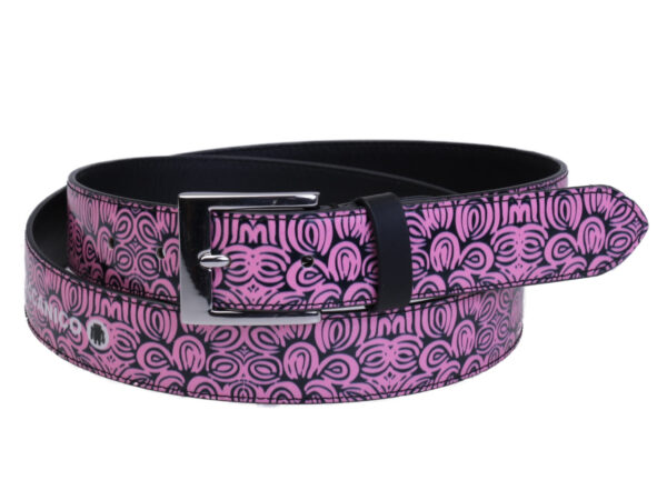 PINK AND BLACK WOMEN'S BELT WITH MAJOLICA FANTASY MADE OF LORRY TARPAULIN. - Unique Pieces Paul Meccanico