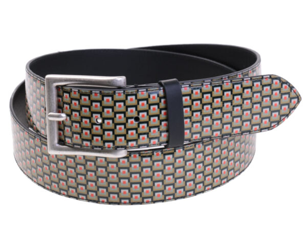 BEIGE MEN'S BELT GEOMETRIC FANTASY MADE OF LORRY TARPAULIN.