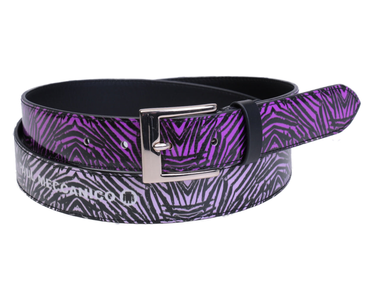BLACK AND VIOLET WOMEN'S BELT ANIMALIER FANTASY MADE OF LORRY TARPAULIN. - Unique Pieces Paul Meccanico